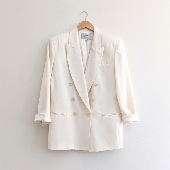 Vintage Jackets & Blazers - Vintage Ivory Double Breasted Blazer